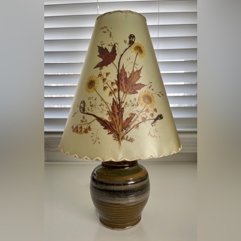 Dornbusch Studio Art Pottery Vintage Lamp with Parchement Botanic Shade 17.5” in